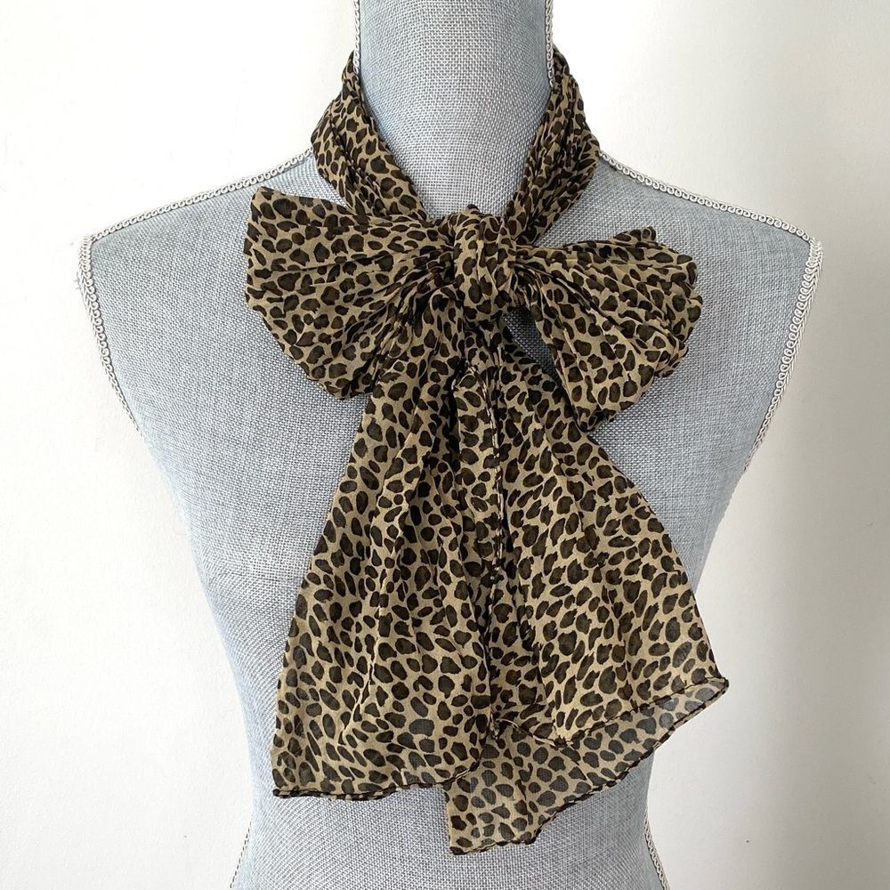 VTG Leopard Print Long Scarf Leopard Print Mobs Wife Ribbon Tie Versatile Chic